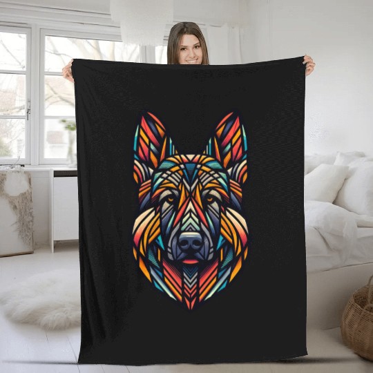 Tribal Fusion German Shepherd Portrait Fleece Blankets