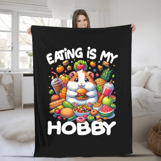 Cute Guinea Pig Kawaii Cavy Eating Burger Fleece Blankets