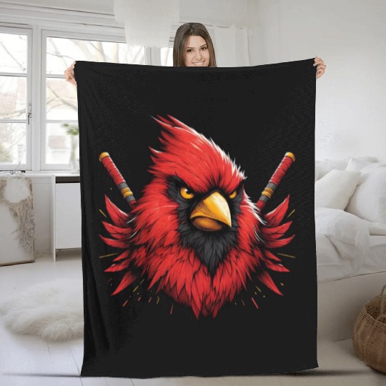 Red Northern Cardinal As Ninja Symbol Of Bravery Fleece Blankets