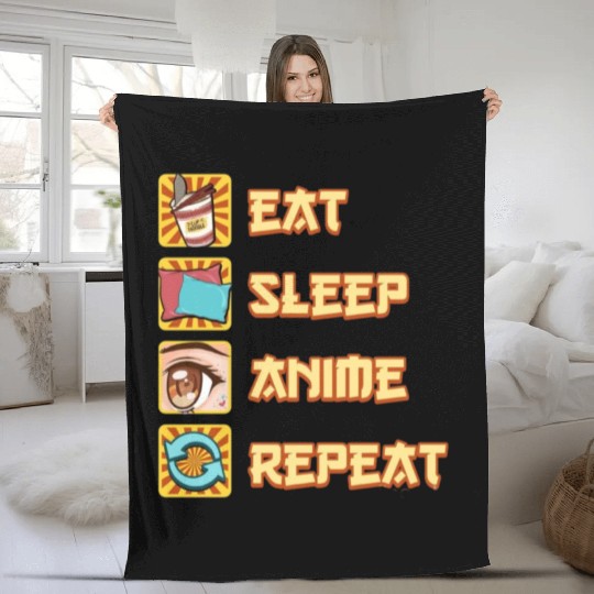 funny eat sleep anime repeat the perfect presents Fleece Blankets