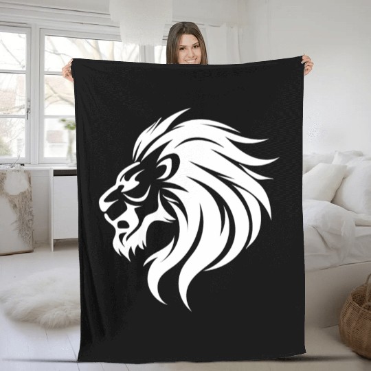 Angry Lion Head Tattoo Style Waving Mane Fleece Blankets