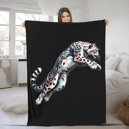 Snow Leopard Leopard White Leopard Fleece Blankets