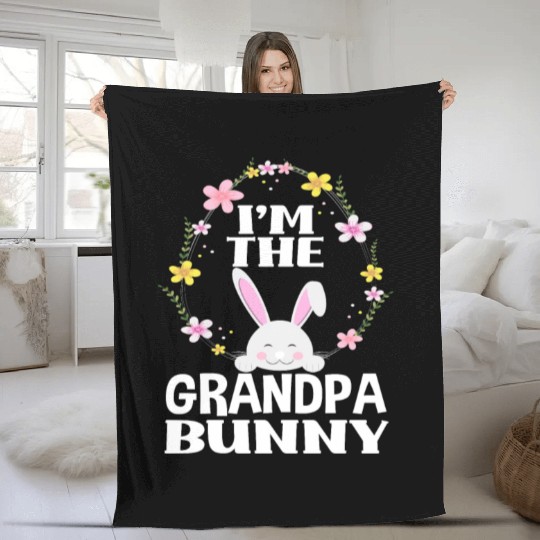 I Am Grandpa Easter Bunny Flower Wreath Easter Fleece Blankets
