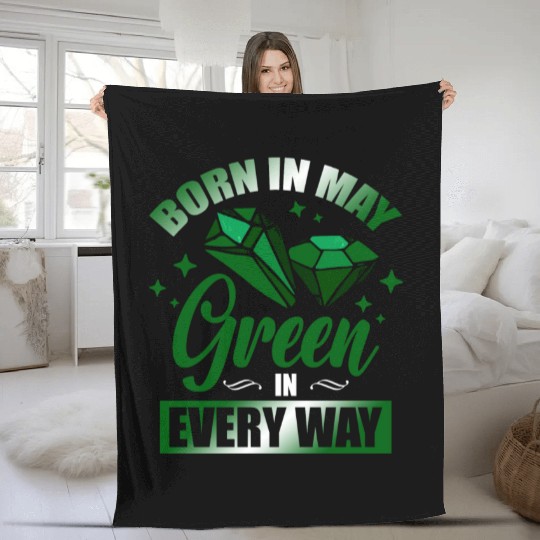 Born In May Green Emerald Birthstone Gemstone Fleece Blankets