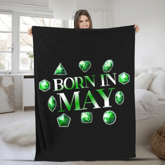 Born In May Green Emerald Birthstone Gemstone Fleece Blankets