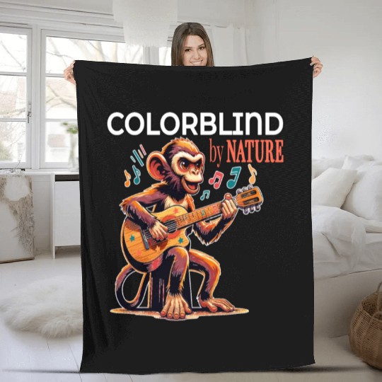 Colorblind by Nature, Melodic Monkey Strums Fleece Blankets