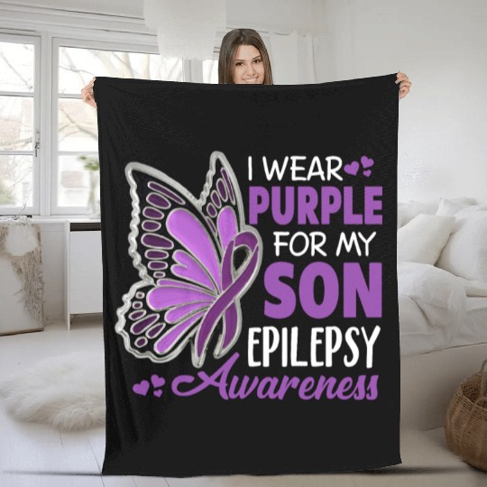 I Wear Purple For My Son Epilepsy Awareness Fleece Blankets