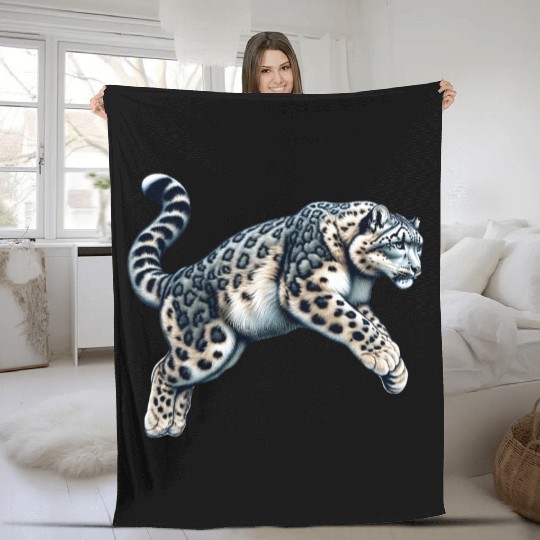 Snow Leopard Leopard White Leopard Fleece Blankets