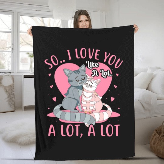 Cute Valentine's Day Cartoon Cats Fleece Blankets