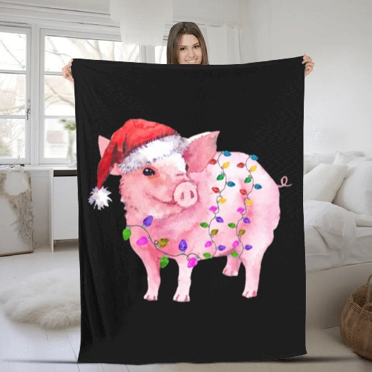 Pig Christmas Light Fleece Blankets