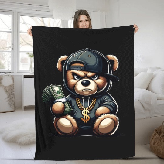 streetwise teddy bear with money Fleece Blankets