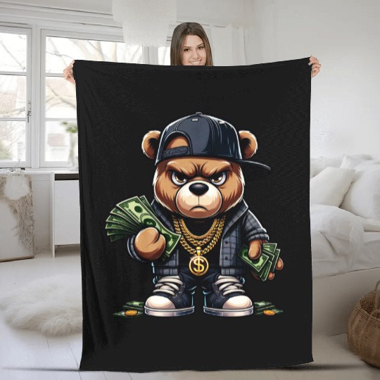 teddy bear with money Fleece Blankets