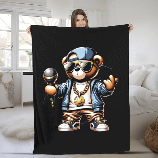 teddy bear rapper Fleece Blankets