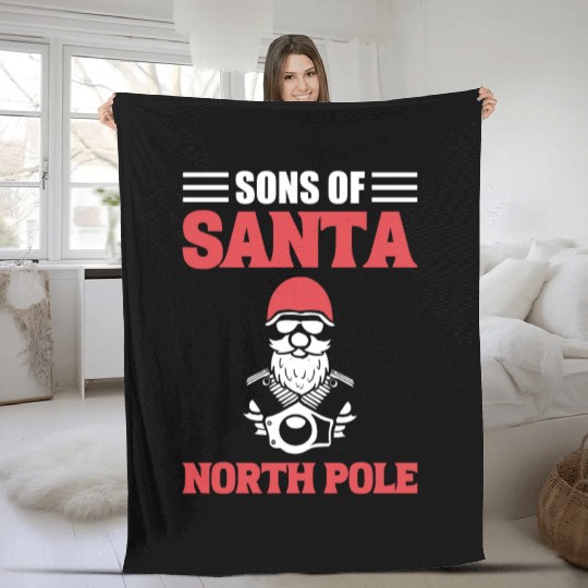 Sons Of Santa North Pole Motorcycle Rider Fleece Blankets