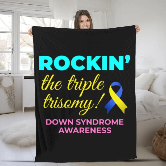 Down Syndrome Awareness Triple Trisomy Rock Fleece Blankets