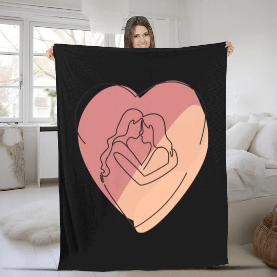 Lesbian Couple in Heart Fleece Blankets