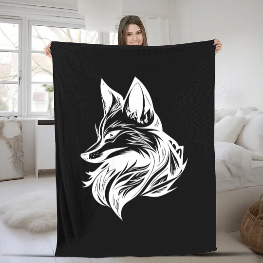 Elegant Cunning Fox In Tattoo Ink Fleece Blankets