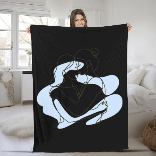 Abstract Line Art Lesbian Couple Fleece Blankets