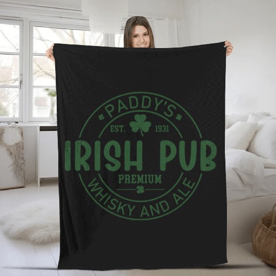 Irish Pub Whisky and Ale, St Patricks Day Fleece Blankets