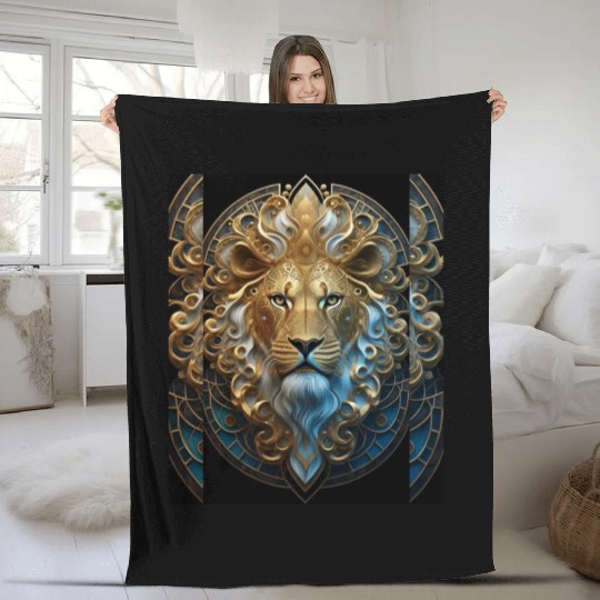 1920s Art Deco lion, gold Fleece Blankets