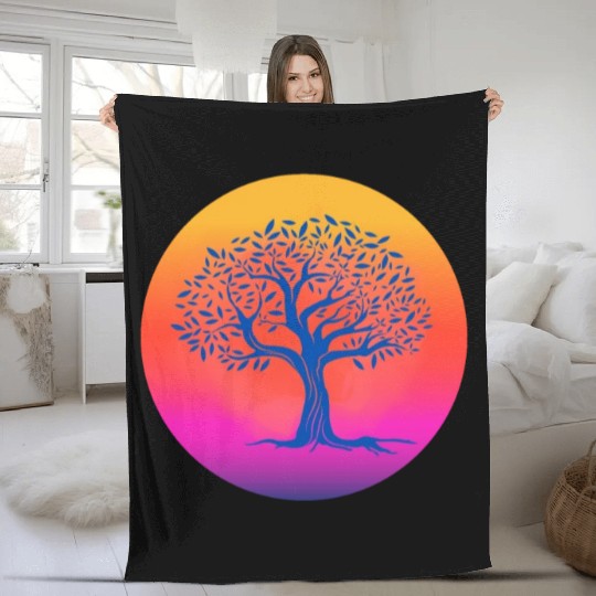 Sunset tree Fleece Blankets