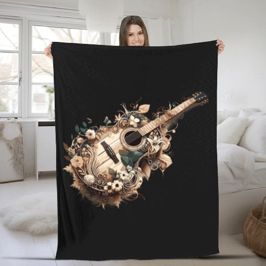 Retro Style Guitar for Guitarists Fleece Blankets