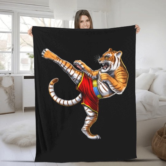 Tiger Muay Thai Fighter Fleece Blankets