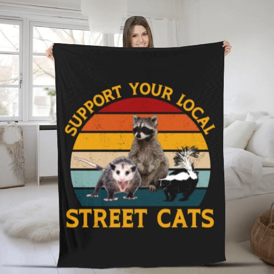 Support Your Local Street Cats Fleece Blankets,Opossum