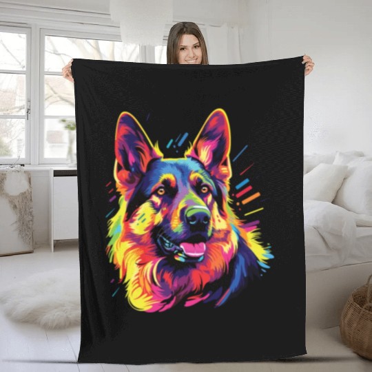 Watercolor Colorful German Shepherd Fleece Blankets