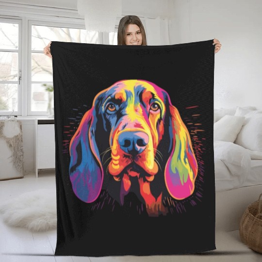 Watercolor Colorful Black And Tan Coonhound Fleece Blankets