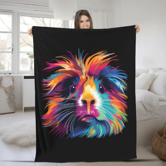 Watercolor Colorful Guinea Pig Colorful Fleece Blankets