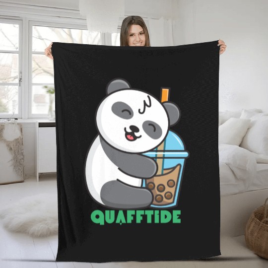 Time for a drink with panda cute panda Fleece Blankets