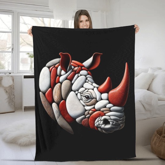 Rustic Terra Rhinoceros Pebble Art Piece Fleece Blankets