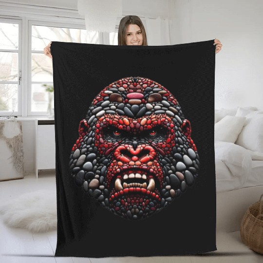 Ferocious Ruby Gorilla Pebble Art Expression Fleece Blankets