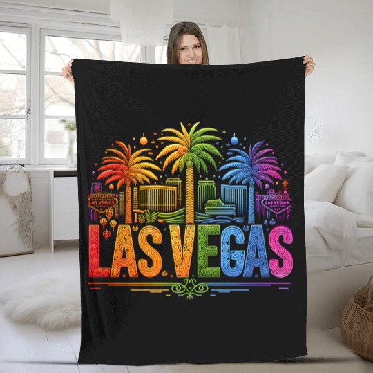 RAINBOW VIBRANT NEON LIGHTS ILLUMINATE LAS VEGAS Fleece Blankets