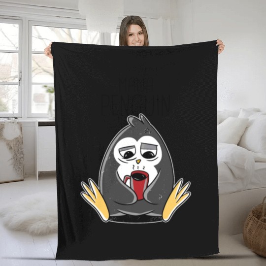 Penguin Mama Flightless Bird Lover Mother's Day Mo Fleece Blankets