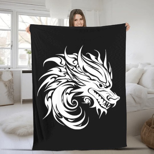 Roaring Chinese Dragon In Tattoo Style Fleece Blankets