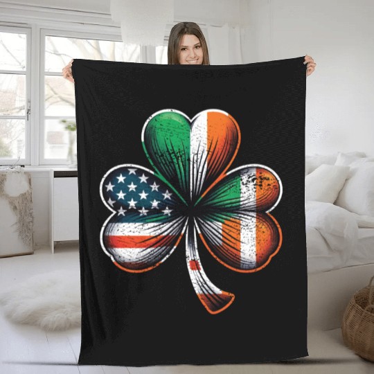 Irish American Shamrock Stars Stripes Fleece Blankets