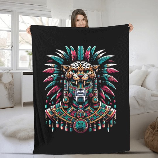 Aztec Jaguar Warrior Aztec Culture Indigenous Fleece Blankets