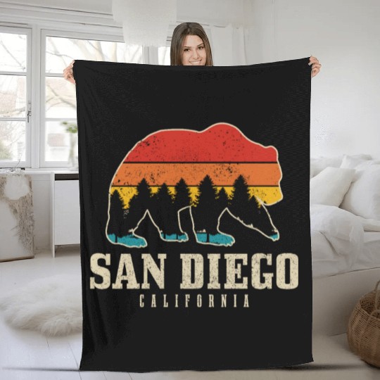San Diego California Bear Souvenir Fleece Blankets