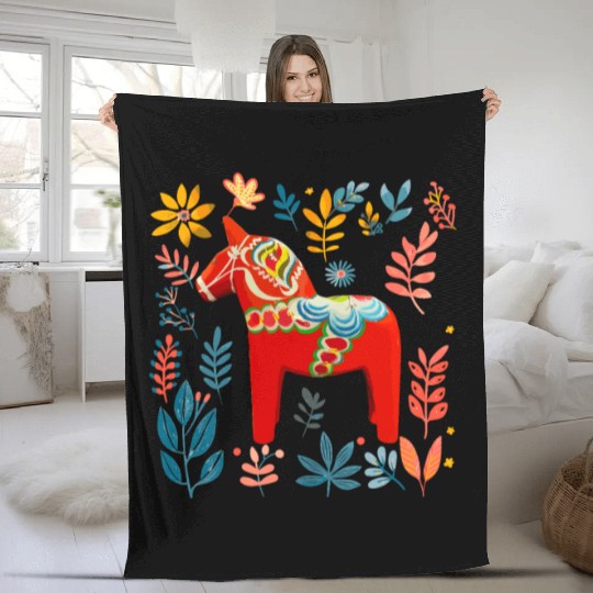 Dala Horse Sweden Swedish horse Fleece Blankets