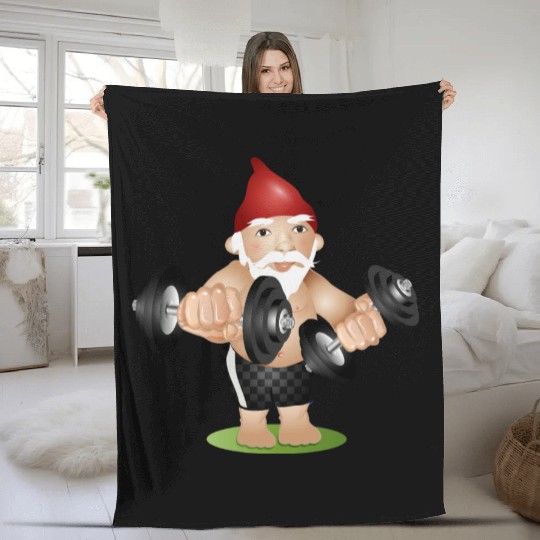Bodybuilder garden gnome with dumbbells training Fleece Blankets