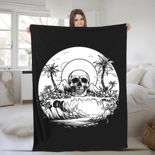 Surfing Surfer Sunset Skull Nature Fleece Blankets