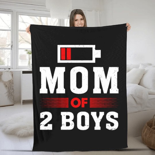 Mom of 2 Boys Mom and Son Matching Mom Fleece Blankets