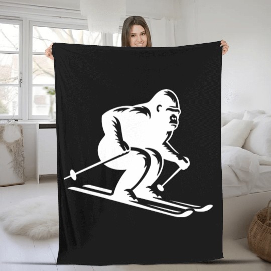 Monkey Gorilla Chimpanzee Ski Silhouette Design Fleece Blankets