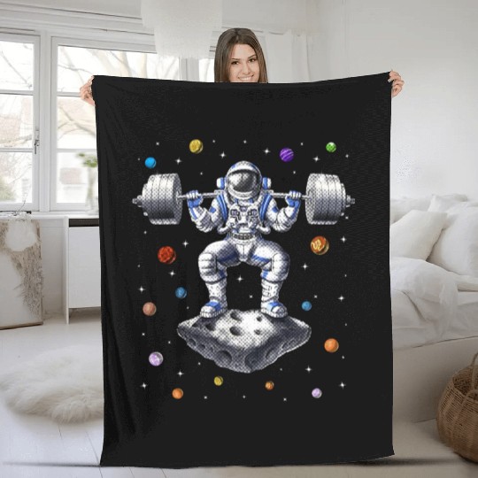 Astronaut Fitness Squats Fleece Blankets