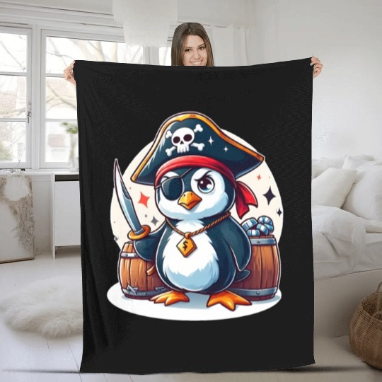 Pirate Penguin Adventure Fleece Blankets
