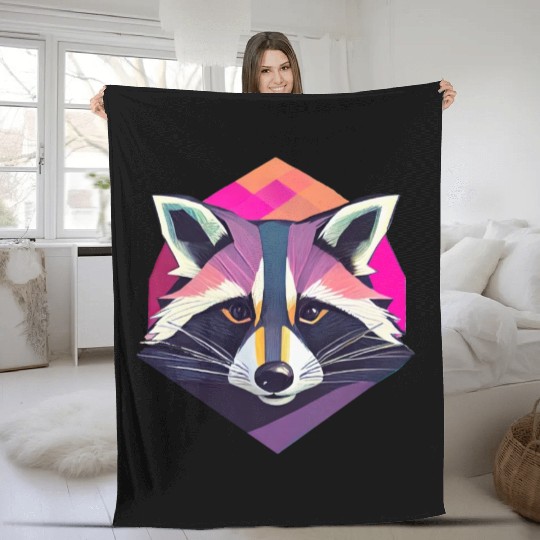 Modern Raccoon Wall Art in Vibrant Colors Fleece Blankets
