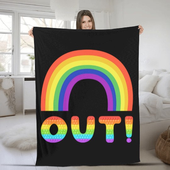 Gay Pride 'OUT' Rainbow Fleece Blankets Design LGBTQ+