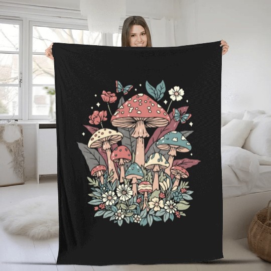 Mushroom Cottagecore Naturecore Fleece Blankets